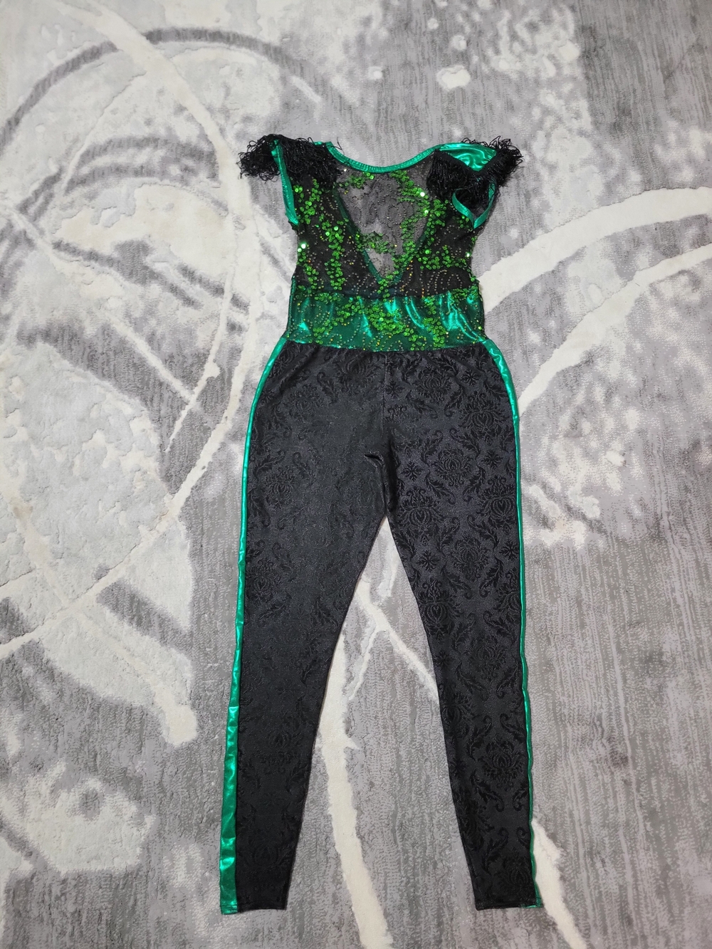 A Wish Come True Dance Costume size XL big girl  Emerald & Black Lace-Detail